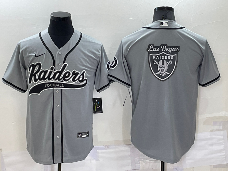 Las Vegas Raiders Grey Team Big Logo With Patch Cool Base Stitched Baseball Jersey