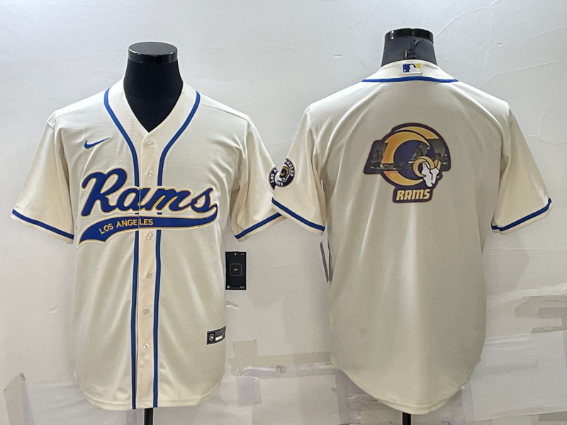 Los Angeles Rams Cream Team Big Logo With Patch Cool Base Stitched Baseball Jersey