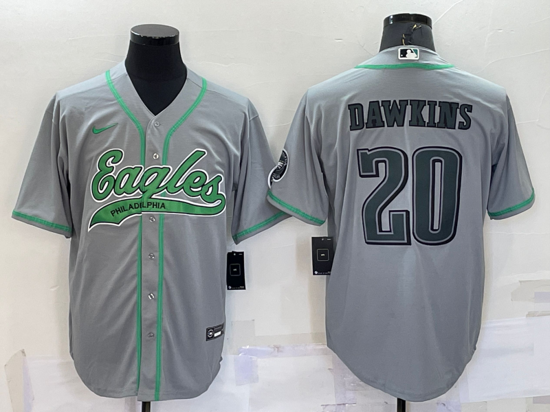 Philadelphia Eagles #20 Brian Dawkins Grey With Patch Cool Base Stitched Baseball Jersey