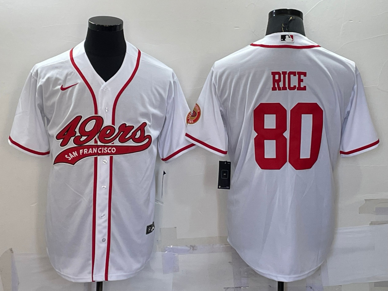 San Francisco 49ers #80 Jerry Rice White With Patch Cool Base Stitched Baseball Jersey