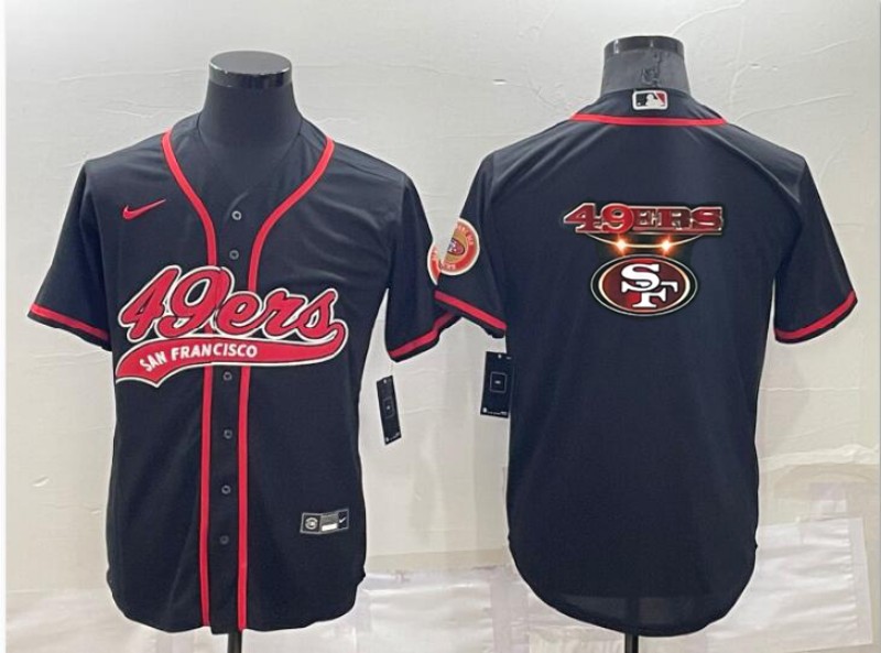 San Francisco 49ers Black Team Big Logo With Patch Cool Base Stitched Baseball Jersey