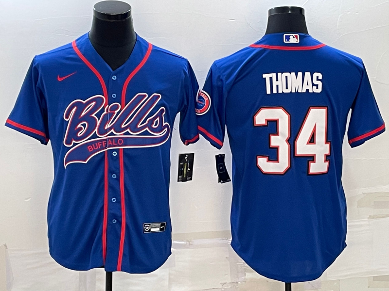 Buffalo Bills #34 Thurman Thomas Blue With Patch Cool Base Stitched Baseball Jersey