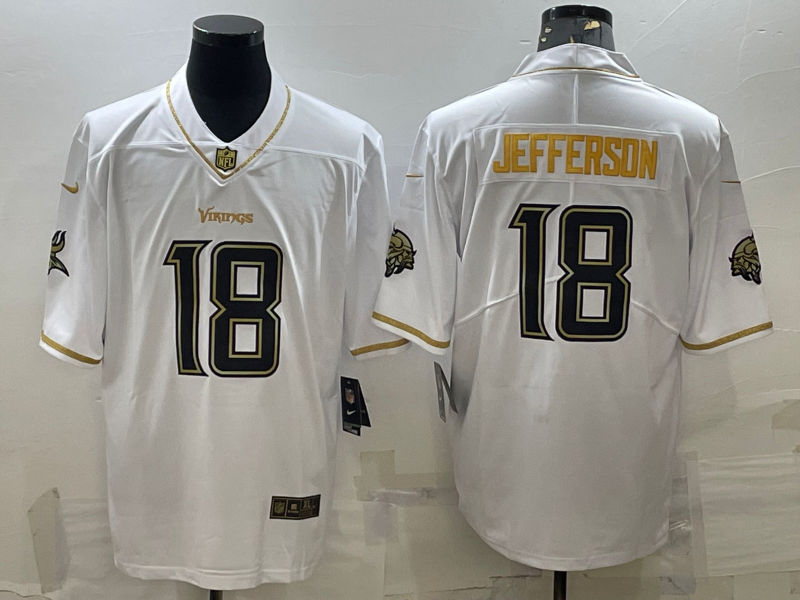 Minnesota Vikings #18 Justin Jefferson White Golden Edition Limited Stitched Jersey - Click Image to Close