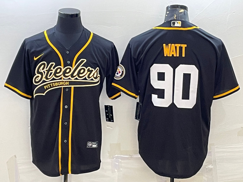 Pittsburgh Steelers #90 TJ Watt Black With Patch Cool Base Stitched Baseball Jersey