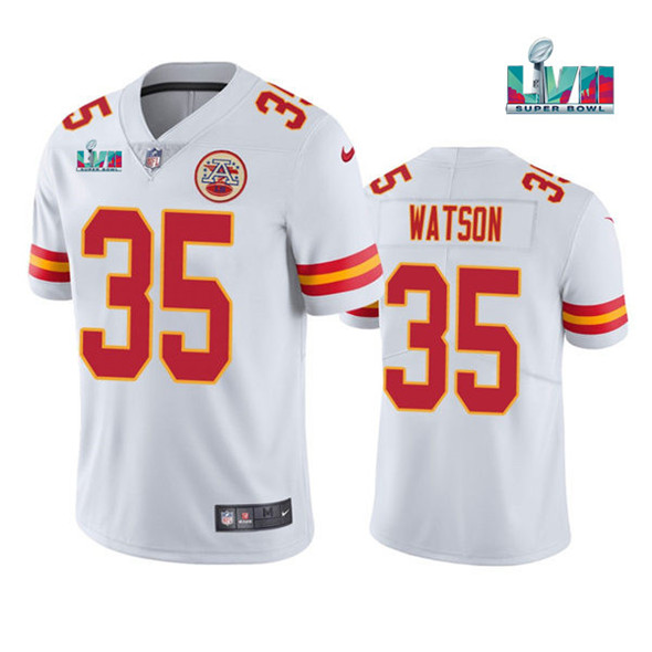 Kansas City Chiefs #35 Jaylen Watson White Super Bowl LVII Patch Vapor Untouchable Limited Stitched