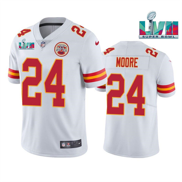 Kansas City Chiefs #24 Skyy Moore White Super Bowl LVII Patch Vapor Untouchable Limited Stitched Jer