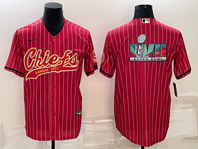 Kansas City Chiefs Blank Red With Super Bowl LVII Big Logo Cool Base Stitched Baseball Jersey