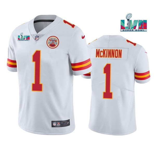 Kansas City Chiefs #1 Jerick McKinnon White Super Bowl LVII Patch Vapor Untouchable Limited Stitched