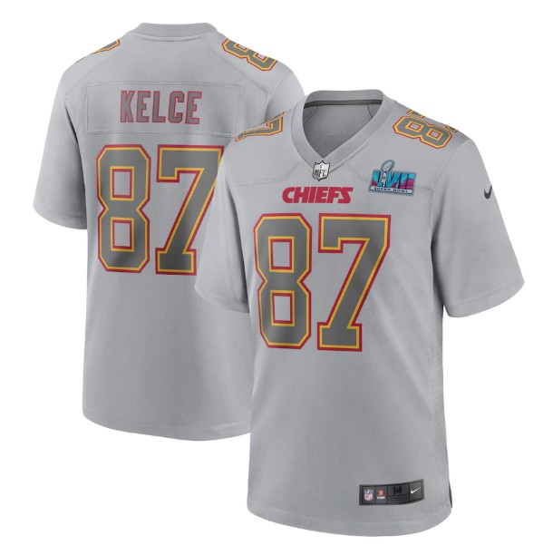 Kansas City Chiefs #87 Travis Kelce Gray Super Bowl LVII Patch Atmosphere Fashion Stitched Game Jers