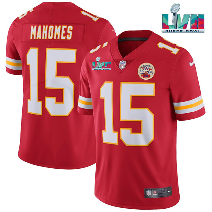 Kansas City Chiefs #15 Patrick Mahomes Red Super Bowl LVII Patch Vapor Untouchable Limited Stitched