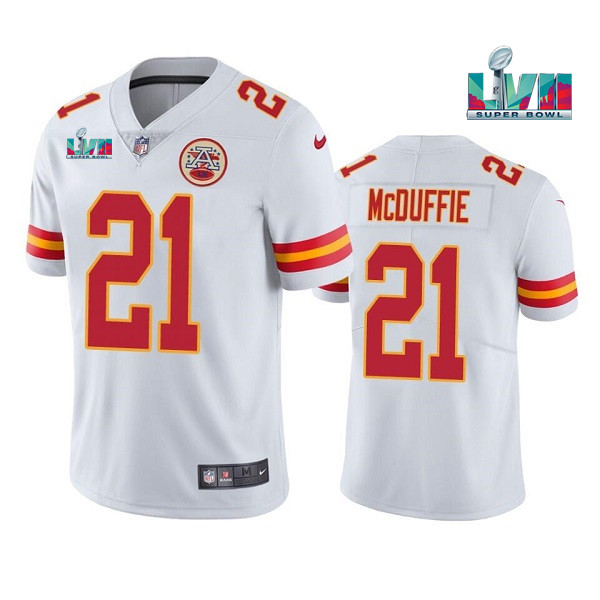Kansas City Chiefs #21 Trent McDuffie White Super Bowl LVII Patch Vapor Untouchable Limited Stitched