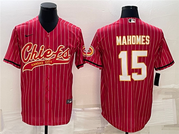 Kansas City Chiefs #15 Patrick Mahomes Red With Patch Cool Base Stitched Baseball Jersey
