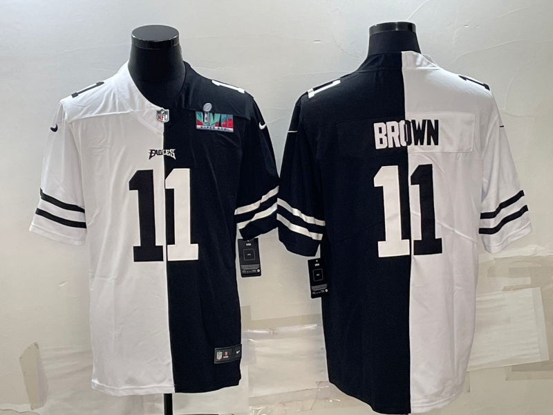 Philadelphia Eagles #11 A.J. Brown Black & White Split Super Bowl LVII Patch Limited Stitched Jersey
