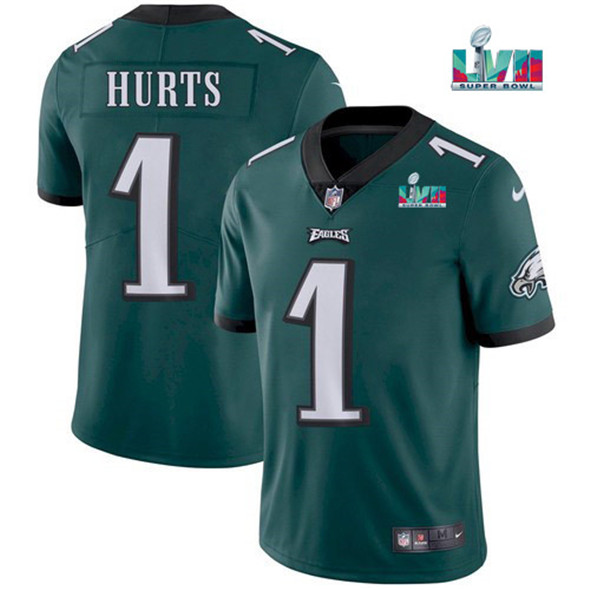 Philadelphia Eagles #1 Jalen Hurts Green Super Bowl LVII Patch Vapor Untouchable Limited Stitched Je