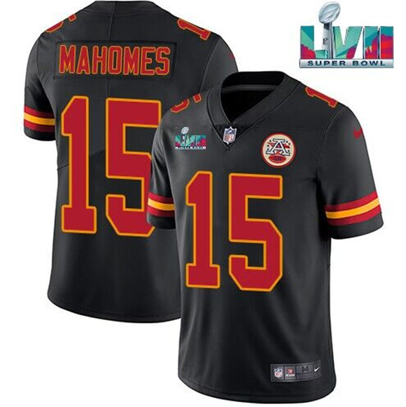 Kansas City Chiefs #15 Patrick Mahomes Black Super Bowl LVII Patch Vapor Untouchable Limited Stitche