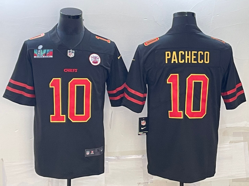 Kansas City Chiefs #10 Isiah Pacheco Black Red Gold Super Bowl LVII Patch Vapor Untouchable Limited