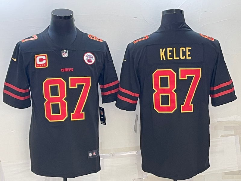 Kansas City Chiefs #87 Travis Kelce Black Red Gold 4-star C Patch Vapor Untouchable Limited Stitched
