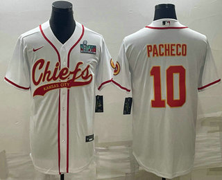 Kansas City Chiefs #10 Isiah Pacheco White With Super Bowl LVII Patch Cool Base Stitched Baseball Je