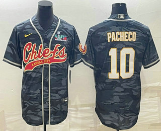 Kansas City Chiefs #10 Isiah Pacheco Grey Camo With Super Bowl LVII Patch Cool Base Stitched Basebal