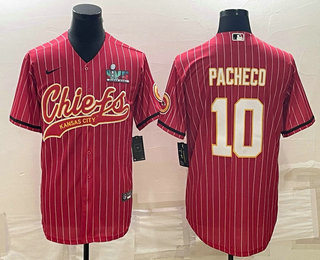 Kansas City Chiefs #10 Isiah Pacheco Red Pinstripe With Super Bowl LVII Patch Cool Base Stitched Bas