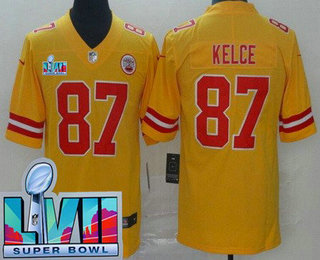 Kansas City Chiefs #87 Travis Kelce Limited Yellow Inverted Super Bowl LVII Vapor Jersey