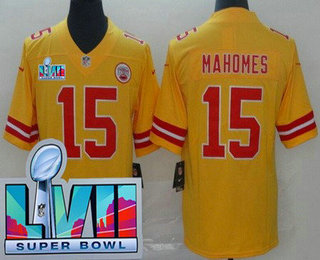 Kansas City Chiefs #15 Patrick Mahomes Limited Yellow Inverted Super Bowl LVII Vapor Jersey