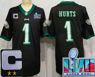 Philadelphia Eagles #1 Jalen Hurts Limited Black C Patch Super Bowl LVII Vapor Jersey