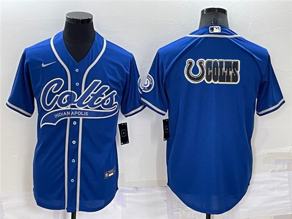 Indianapolis Colts Blue Team Big Logo With Patch Cool Base Stitched Baseball Jersey