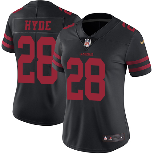 Nike 49ers #28 Carlos Hyde Black Alternate Women's Stitched NFL Vapor Untouchable Limited Jersey