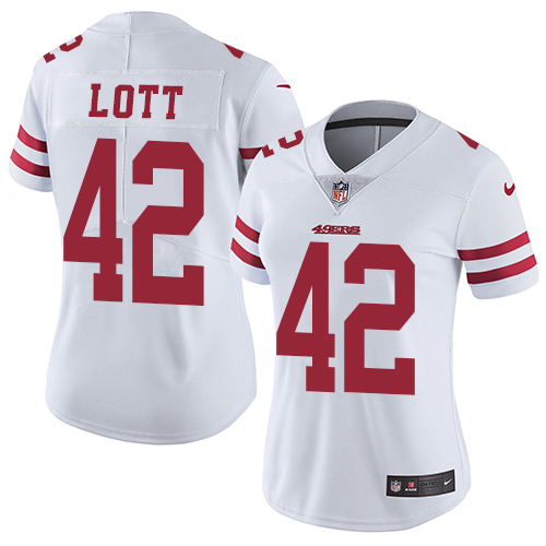 Nike 49ers #42 Ronnie Lott White Women's Stitched NFL Vapor Untouchable Limited Jersey