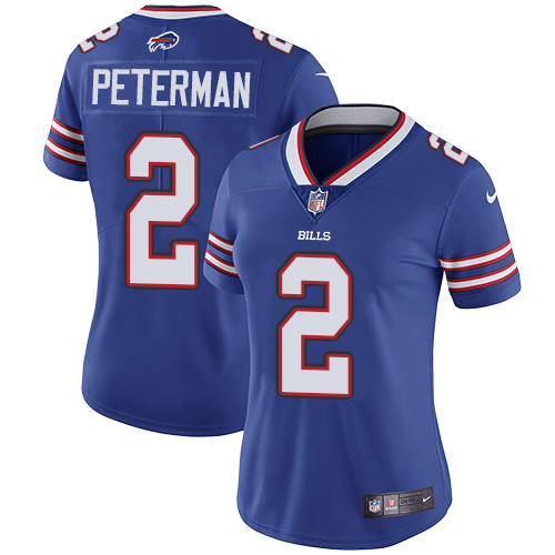 Nike Bills #2 Nathan Peterman Royal Blue Team Color Women's Stitched NFL Vapor Untouchable Limited J