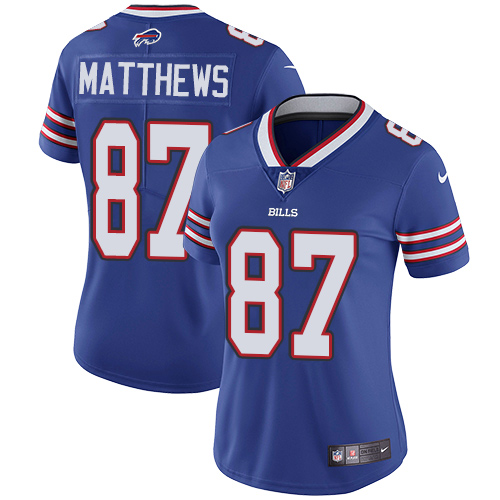 Nike Bills #87 Jordan Matthews Royal Blue Team Color Women's Stitched NFL Vapor Untouchable Limited