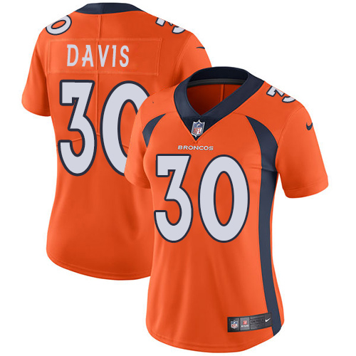 Nike Broncos #30 Terrell Davis Orange Team Color Women's Stitched NFL Vapor Untouchable Limited Jers