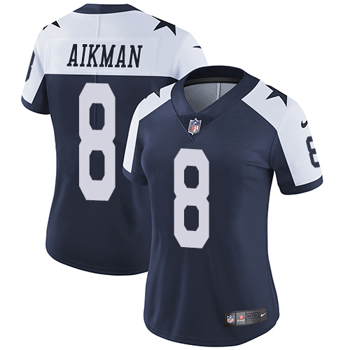 Nike Cowboys #8 Troy Aikman Navy Blue Thanksgiving Women's Stitched NFL Vapor Untouchable Limited Th