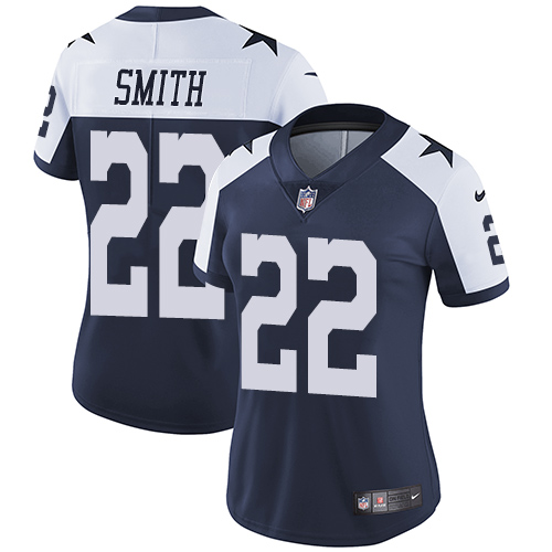 Nike Cowboys #22 Emmitt Smith Navy Blue Thanksgiving Women's Stitched NFL Vapor Untouchable Limited