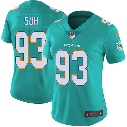 Nike Dolphins #93 Ndamukong Suh Aqua Green Team Color Women's Stitched NFL Vapor Untouchable Limited