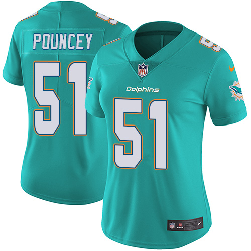 Nike Dolphins #51 Mike Pouncey Aqua Green Team Color Women's Stitched NFL Vapor Untouchable Limited