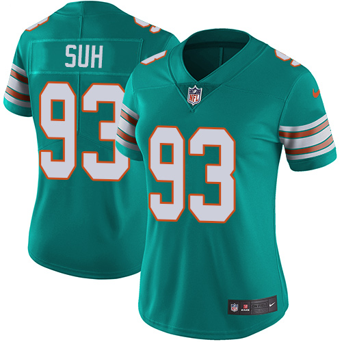 Nike Dolphins #93 Ndamukong Suh Aqua Green Alternate Women's Stitched NFL Vapor Untouchable Limited
