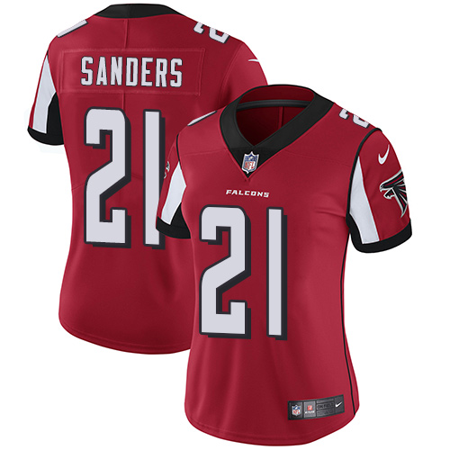 Nike Falcons #21 Deion Sanders Red Team Color Women's Stitched NFL Vapor Untouchable Limited Jersey