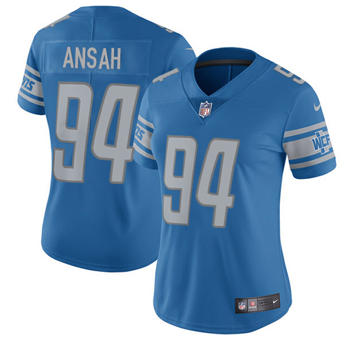 Nike Lions #94 Ziggy Ansah Light Blue Team Color Women's Stitched NFL Vapor Untouchable Limited Jers