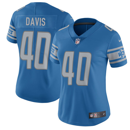 Nike Lions #40 Jarrad Davis Light Blue Team Color Women's Stitched NFL Vapor Untouchable Limited Jer