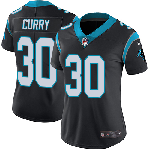 Nike Panthers #30 Stephen Curry Black Team Color Women's Stitched NFL Vapor Untouchable Limited Jers