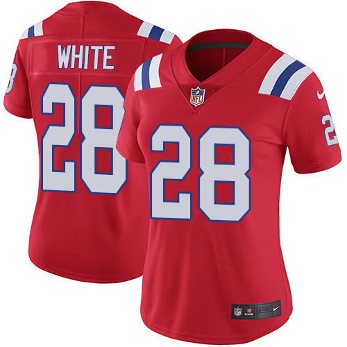 Nike Patriots #28 James White Red Alternate Women's Stitched NFL Vapor Untouchable Limited Jersey