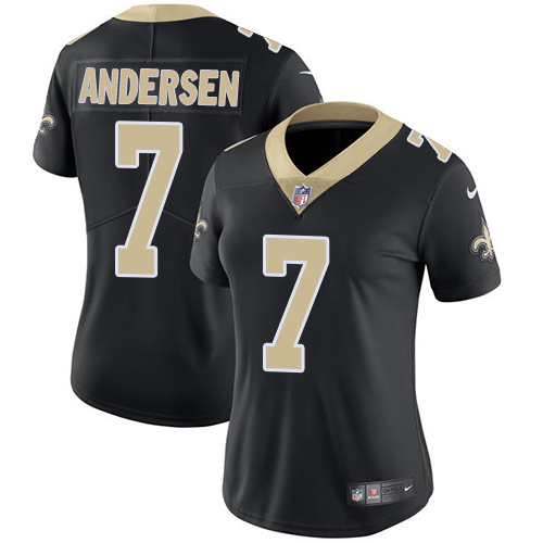 Nike Saints #7 Morten Andersen Black Team Color Women's Stitched NFL Vapor Untouchable Limited Jerse