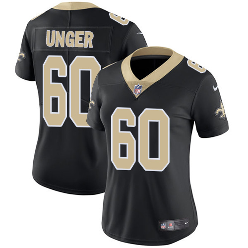 Nike Saints #60 Max Unger Black Team Color Women's Stitched NFL Vapor Untouchable Limited Jersey