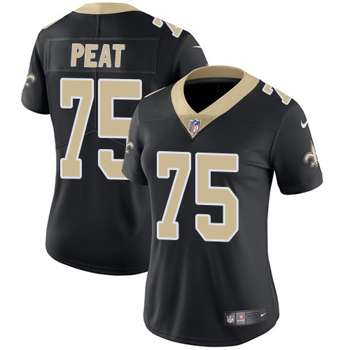 Nike Saints #75 Andrus Peat Black Team Color Women's Stitched NFL Vapor Untouchable Limited Jersey