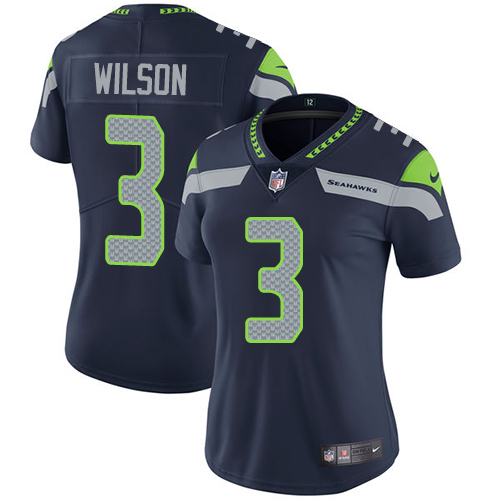 Nike Seahawks #3 Russell Wilson Steel Blue Team Color Women's Stitched NFL Vapor Untouchable Limited - Click Image to Close