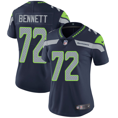 Nike Seahawks #72 Michael Bennett Steel Blue Team Color Women's Stitched NFL Vapor Untouchable Limit