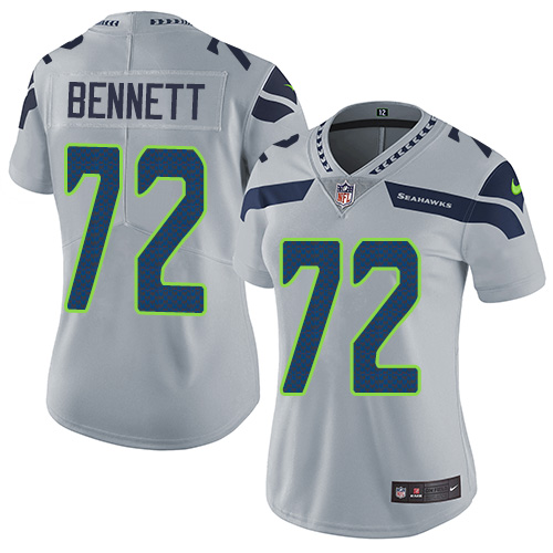 Nike Seahawks #72 Michael Bennett Grey Alternate Women's Stitched NFL Vapor Untouchable Limited Jers