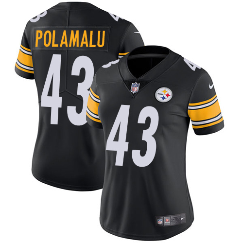 Nike Steelers #43 Troy Polamalu Black Team Color Women's Stitched NFL Vapor Untouchable Limited Jers - Click Image to Close